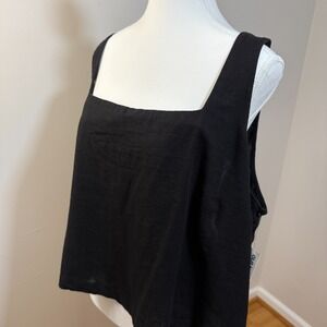 NWT Womens Size 2X Old Navy Black Tank Top linen blend square neck